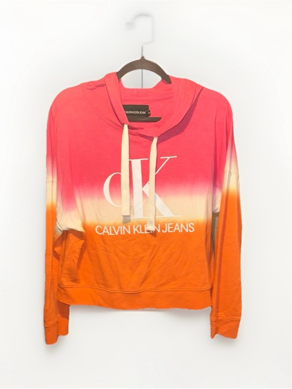 Calvin Klein Jeans Pink to Orange Ombre Logo Pullover Hoodie